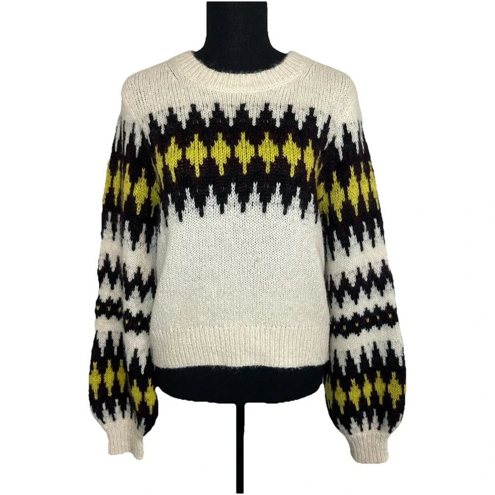 A.L.C. Women's SMALL Badgley‎ Alpaca Wool Blend Fair Isle Sweater Quiet Luxury